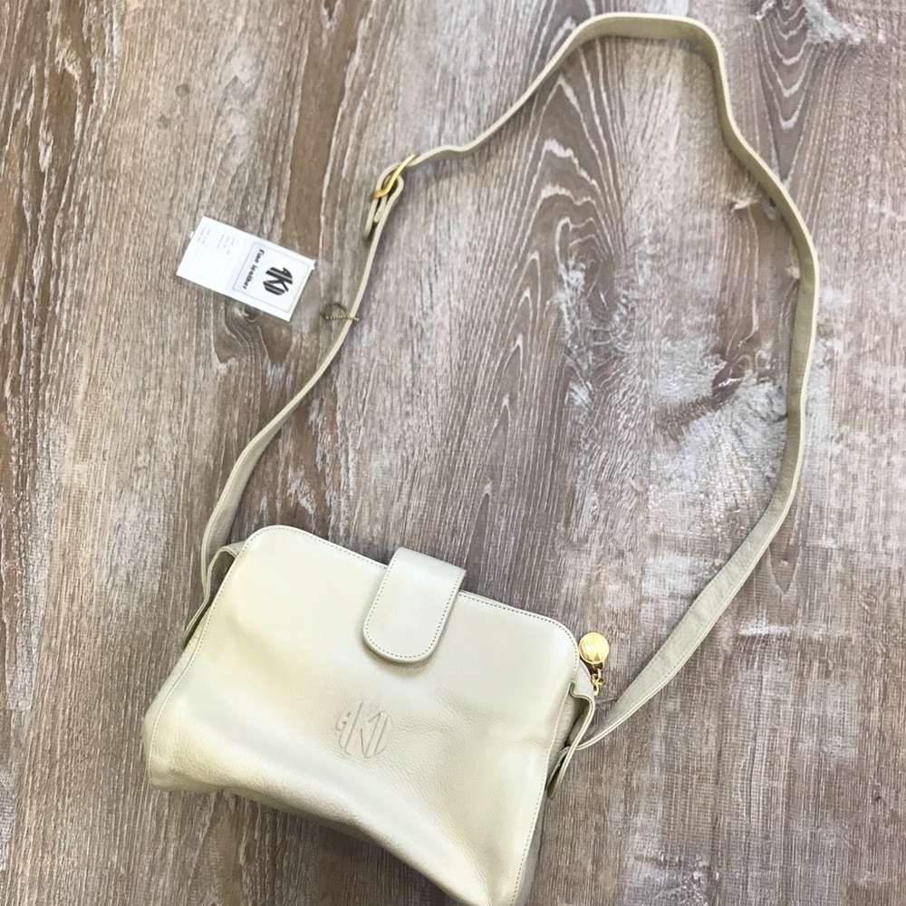 Vintage Leather Cream Monogram Cross-body Handbag